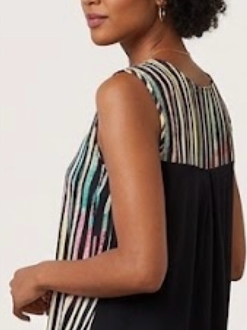 Black Sleeveless Tank with Multicolor Striped Yoke